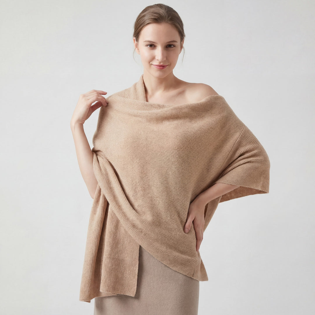 Cape châle femme en maille cachemire – Coupe fluide style drapé à enfiler