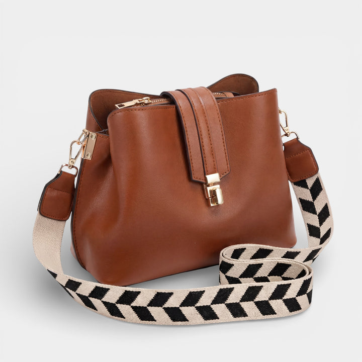 Glatte Leder-Beuteltasche für Damen – Verschluss mit Klappe und Riegel