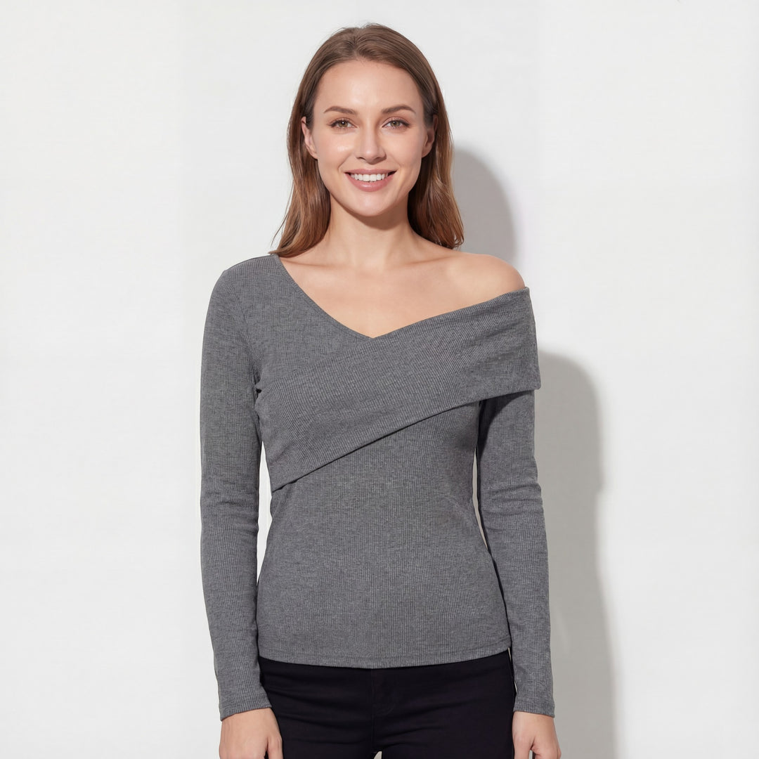 Women's stretch knit off-the-shoulder top – Fitted cut with long sleeves