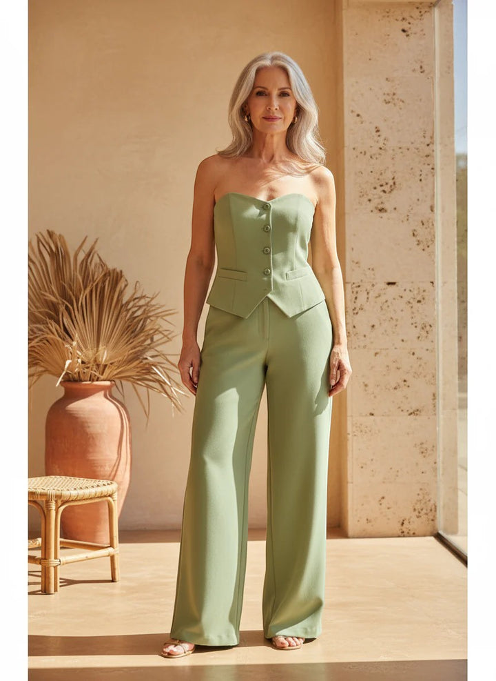 Riche | Women's Two-Piece Strapless Suit Set in Woven Fabric