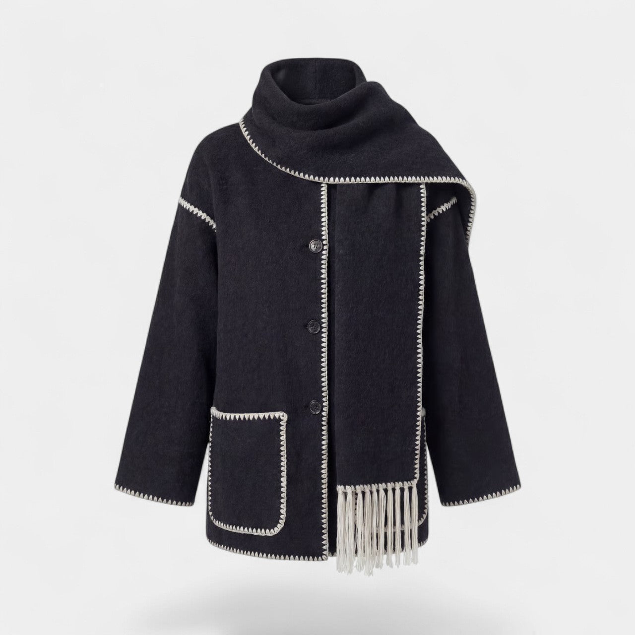 Riche | Manteau tissé coupe ample avec écharpe pour femme