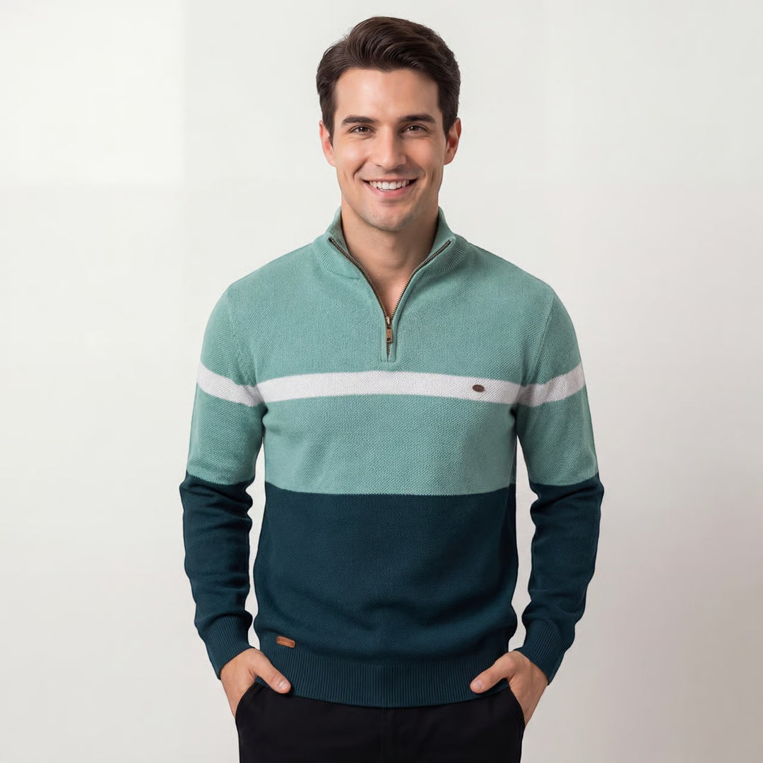 Pull homme en maille coton demi-zip – Coupe ajustée structurée