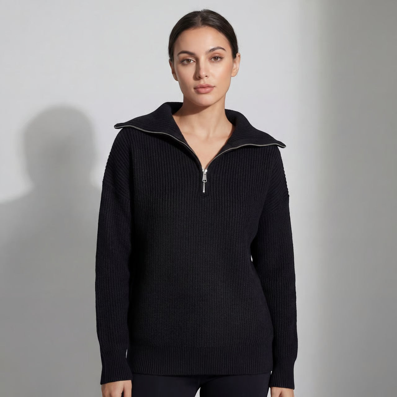 Riche | Pull Femme Côtelé en Maille à Demi-Zip