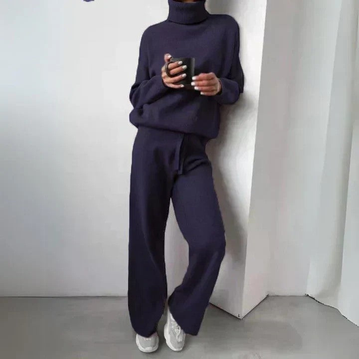 Ensemble Lounge Femme Maille – Col Roulé Pantalon à Cordon