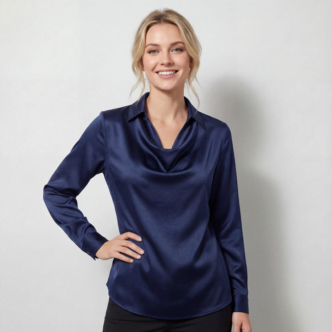 Chemisier drapé en satin pour femme – Coupe élégante décontractée