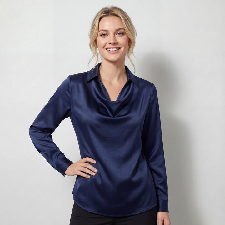 Chemisier drapé en satin pour femme – Coupe élégante décontractée
