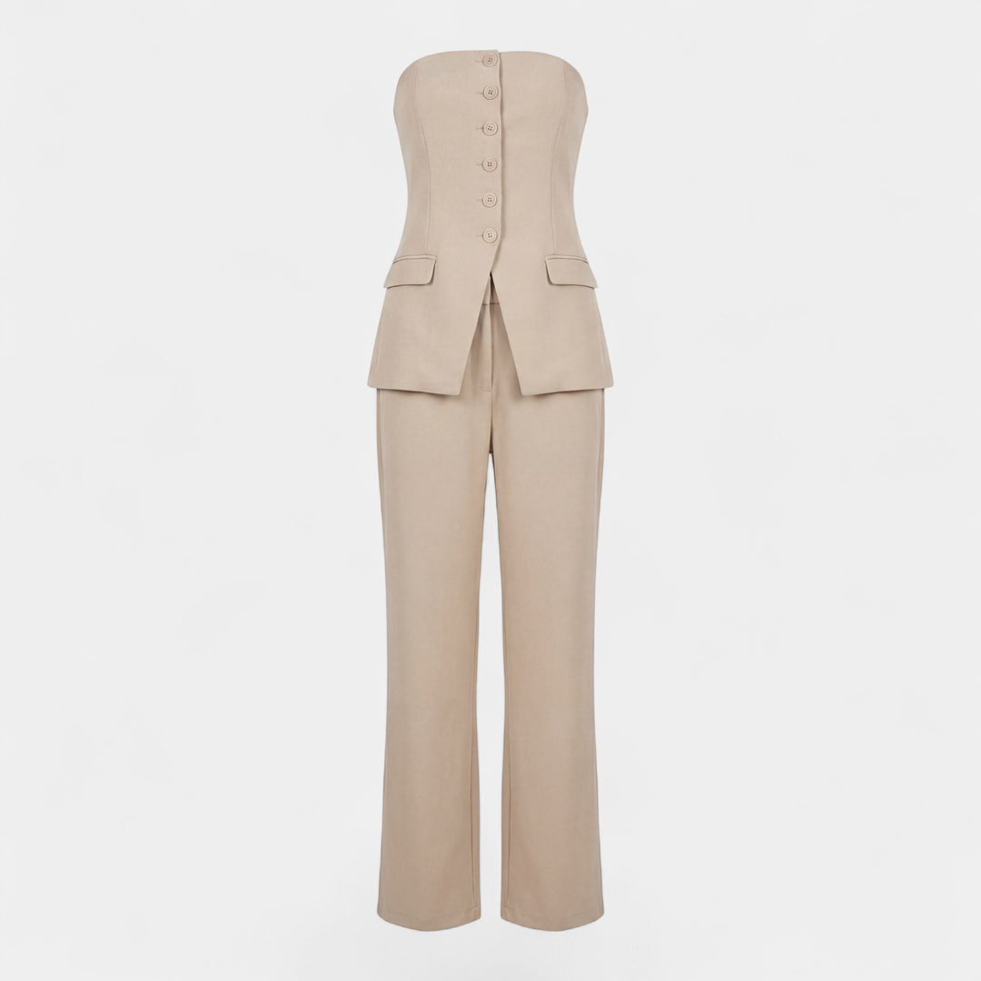 Riche | Women's Two-Piece Strapless Suit Set with Straight-Leg Pants