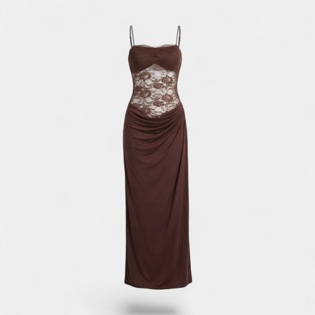 Damenkleid aus Spitze mit freien Schultern – Figurbetonter Maxikleid-Schnitt