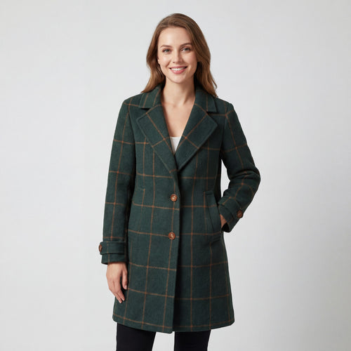 Riche | Manteau mi-long à revers en tissu tissé pour femme