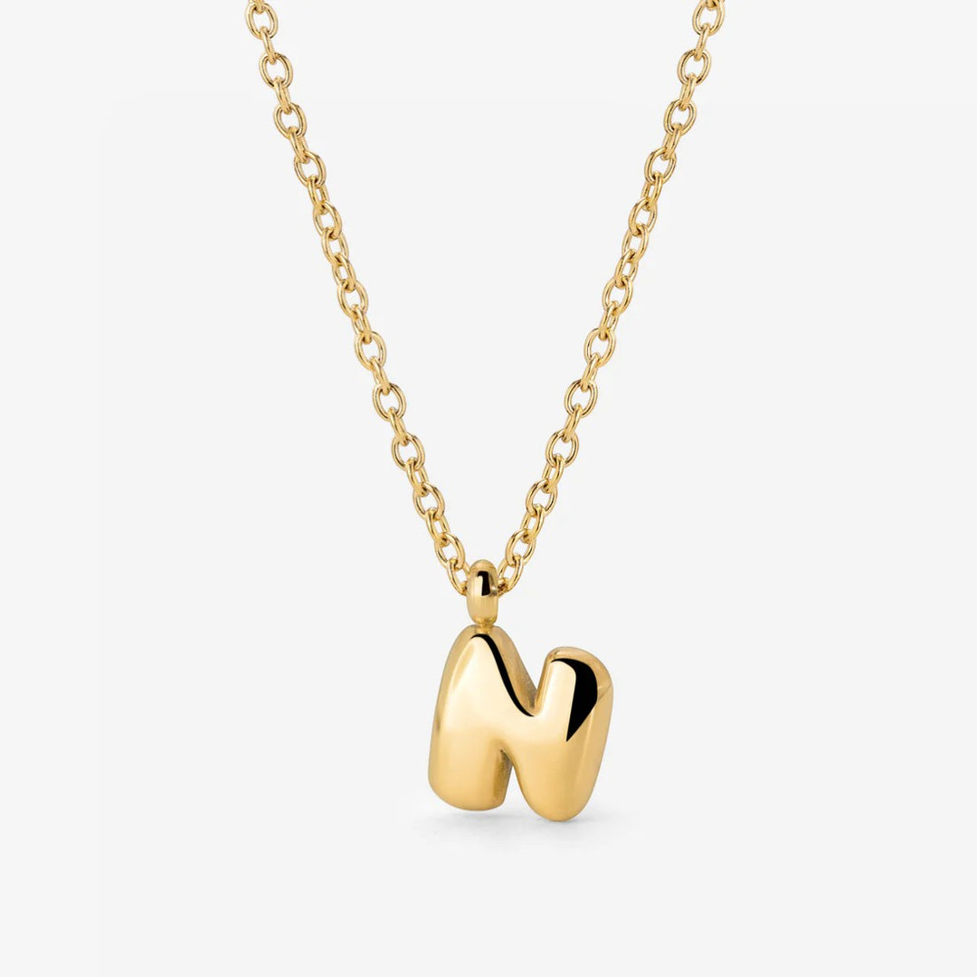 Collier Initiale Plaqué Or pour Femme – Pendentif Lettre Bubble