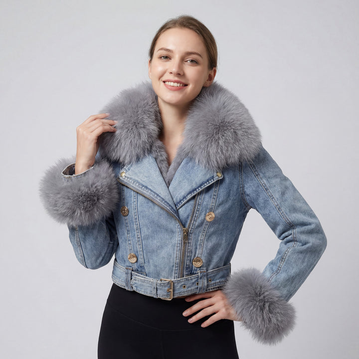 Riche | Veste femme en denim doublée de fourrure