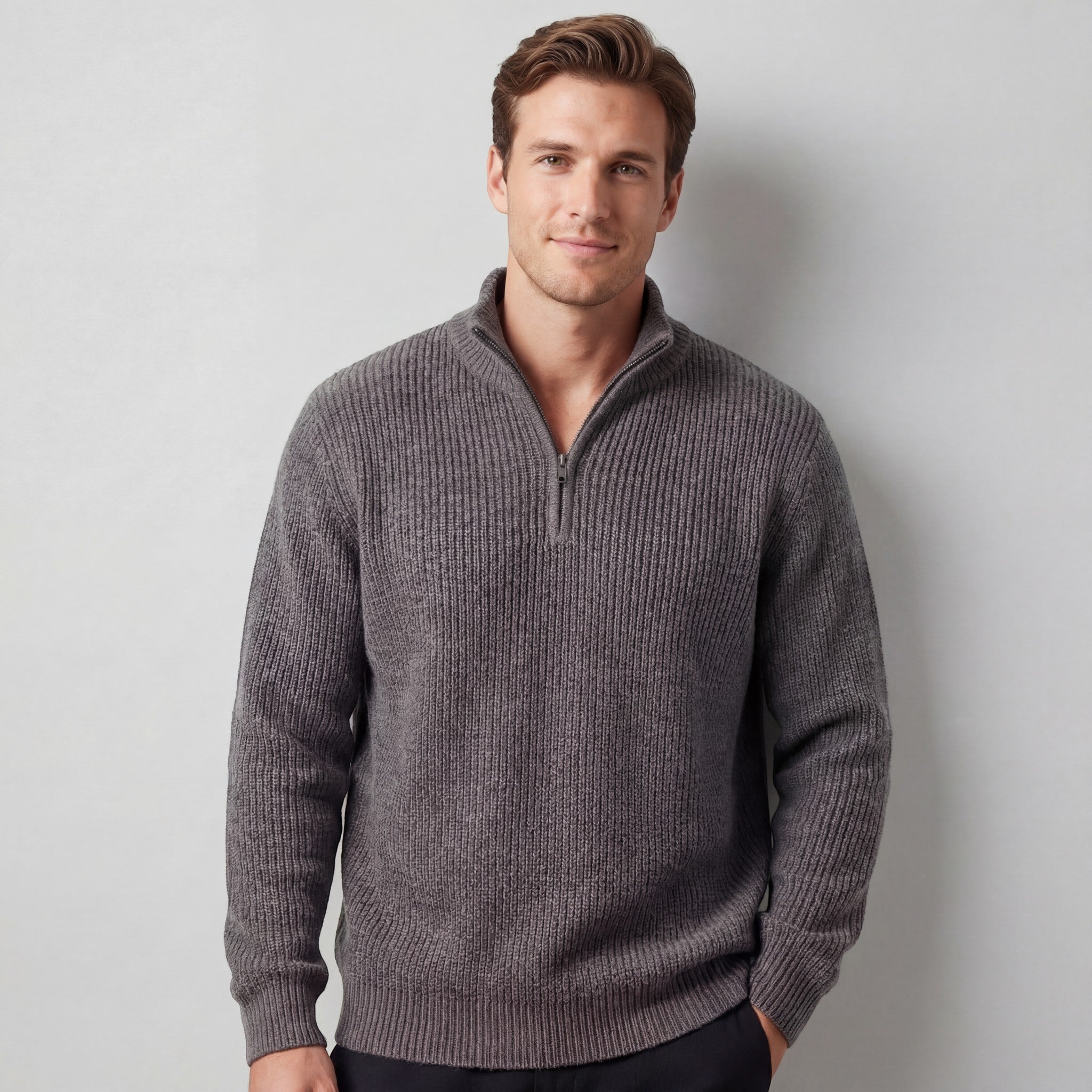 Riche | Pull ample en coton pour homme avec col montant et fermeture éclair