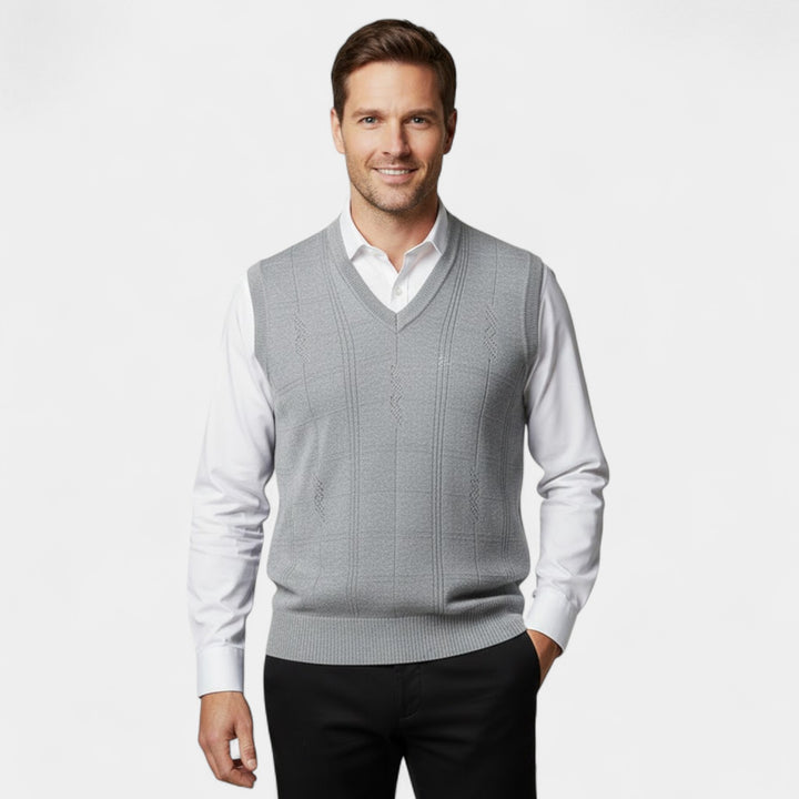 Herrenweste mit V-Ausschnitt aus 3-teiligem Jacquard-Strick – Strukturmuster