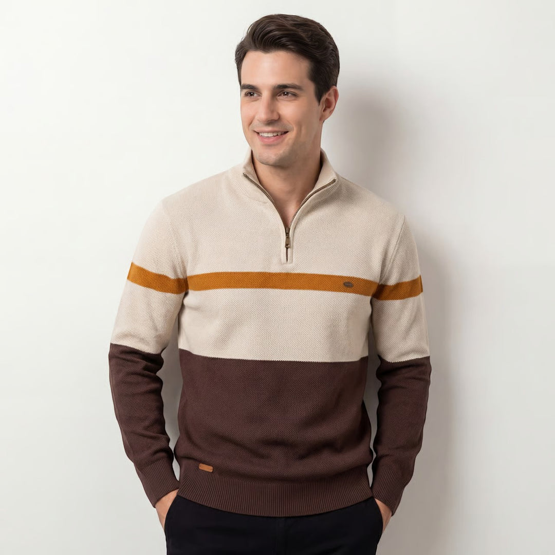 Pull homme en maille coton demi-zip – Coupe ajustée structurée