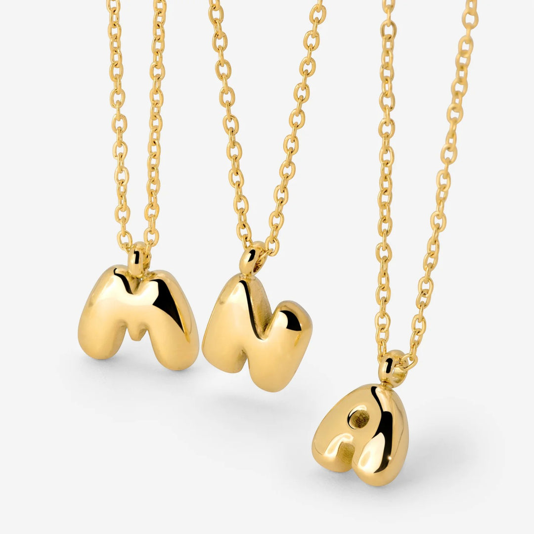 Collier Initiale Plaqué Or pour Femme – Pendentif Lettre Bubble