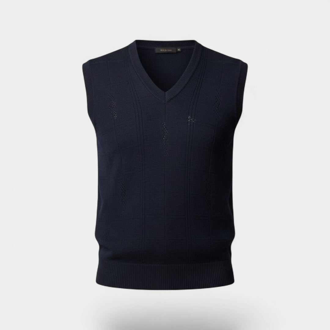Herrenweste mit V-Ausschnitt aus 3-teiligem Jacquard-Strick – Strukturmuster