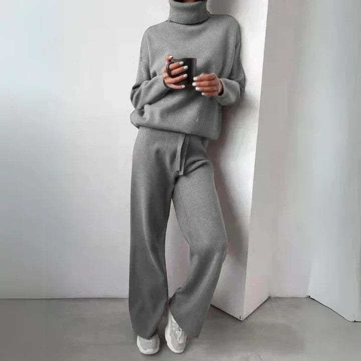 Ensemble Lounge Femme Maille – Col Roulé Pantalon à Cordon