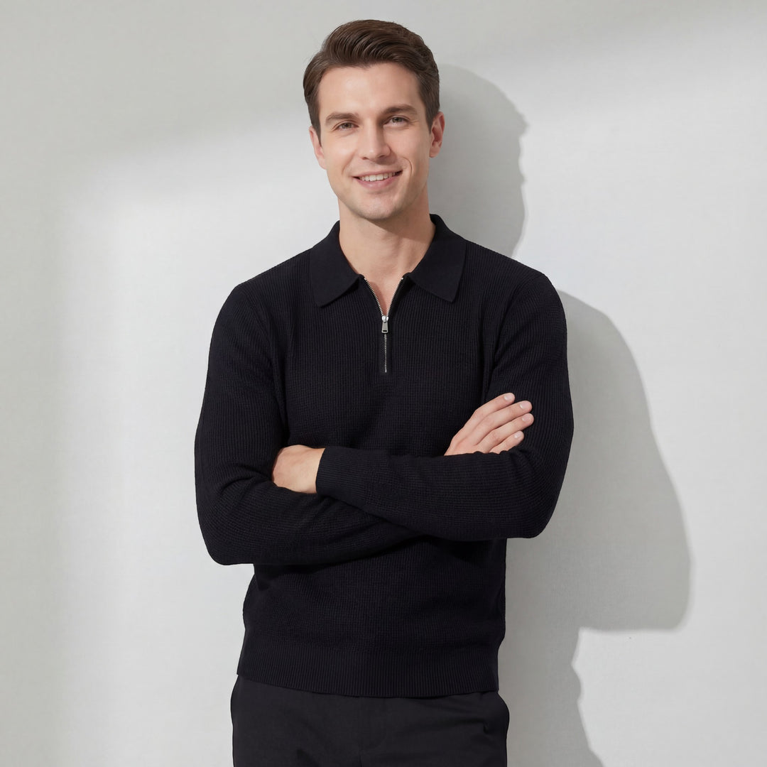 Riche | Pull homme en maille gaufrée à demi-zip