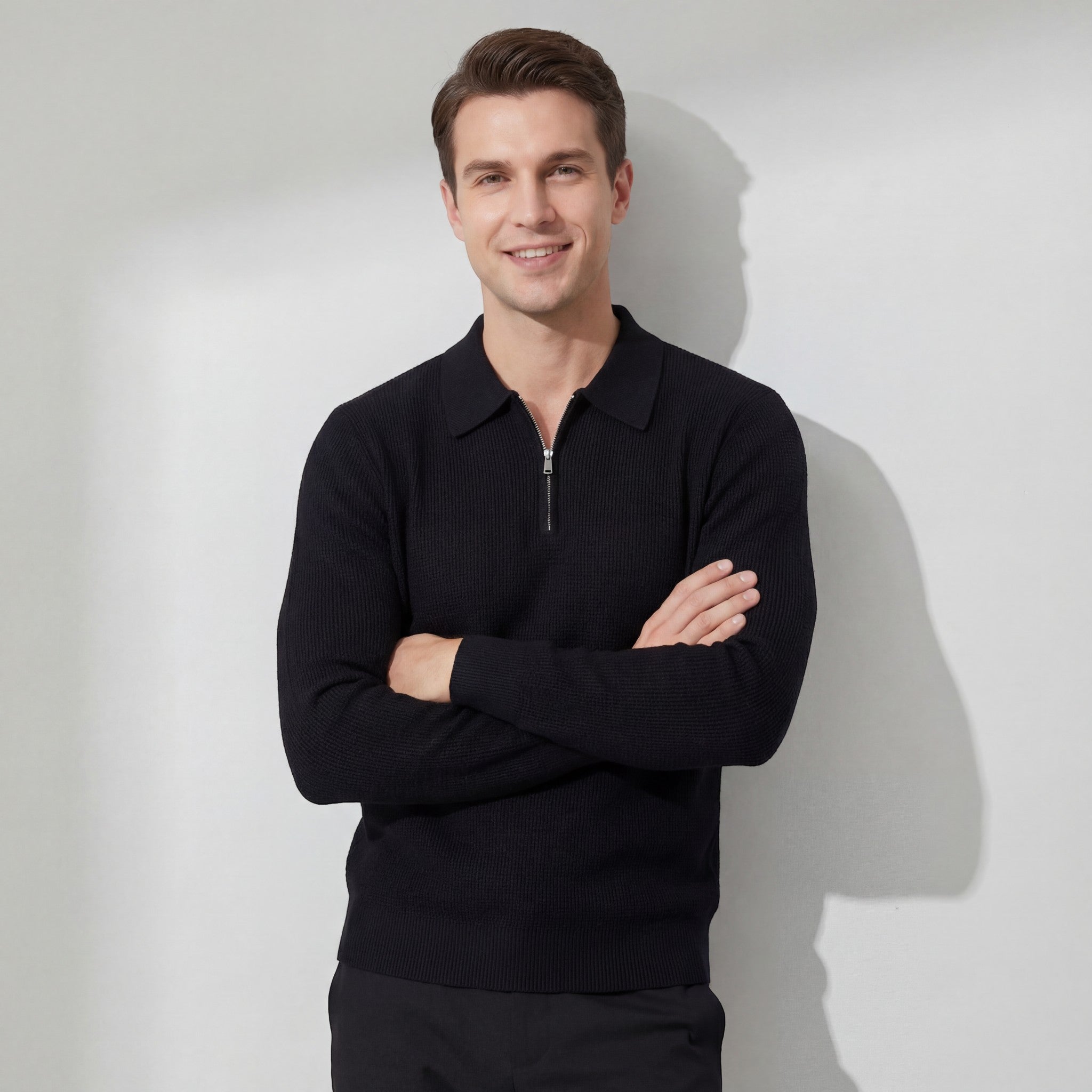 Riche | Pull homme en maille gaufrée à demi-zip