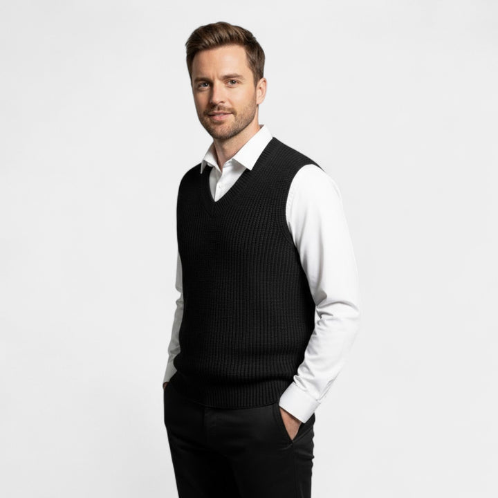 Gilet Homme Col V en Maille – Finitions Côtelées