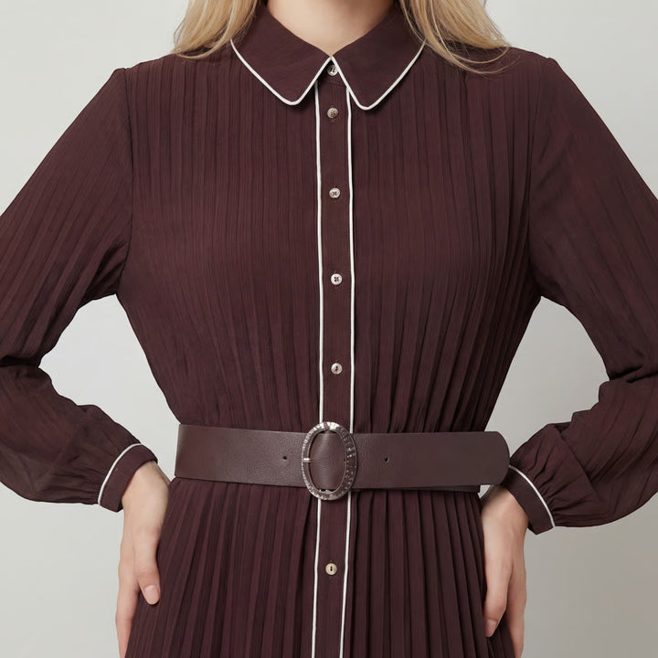 Women's pleated midi dress – Structured, relaxed fit