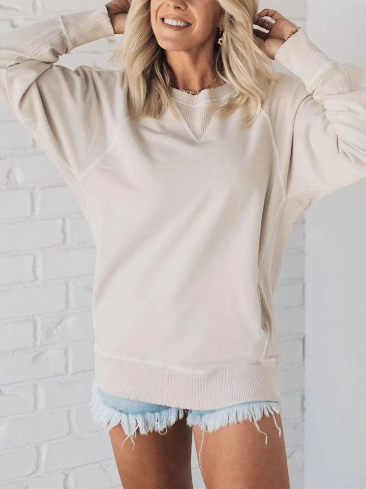 Riche | Women's Round-Neck Knit Sweater with Ribbed Trim