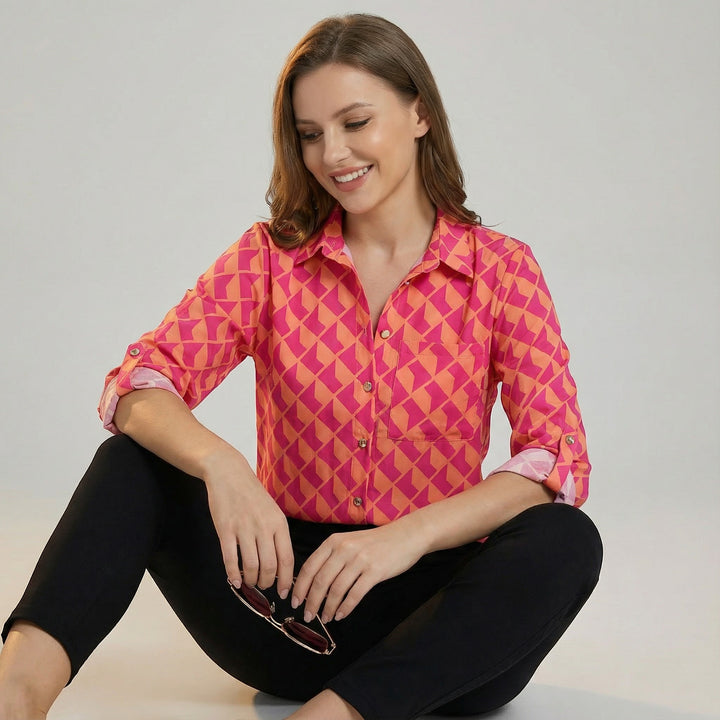 Blouse femme manches longues en tissu – Col V coupe décontractée