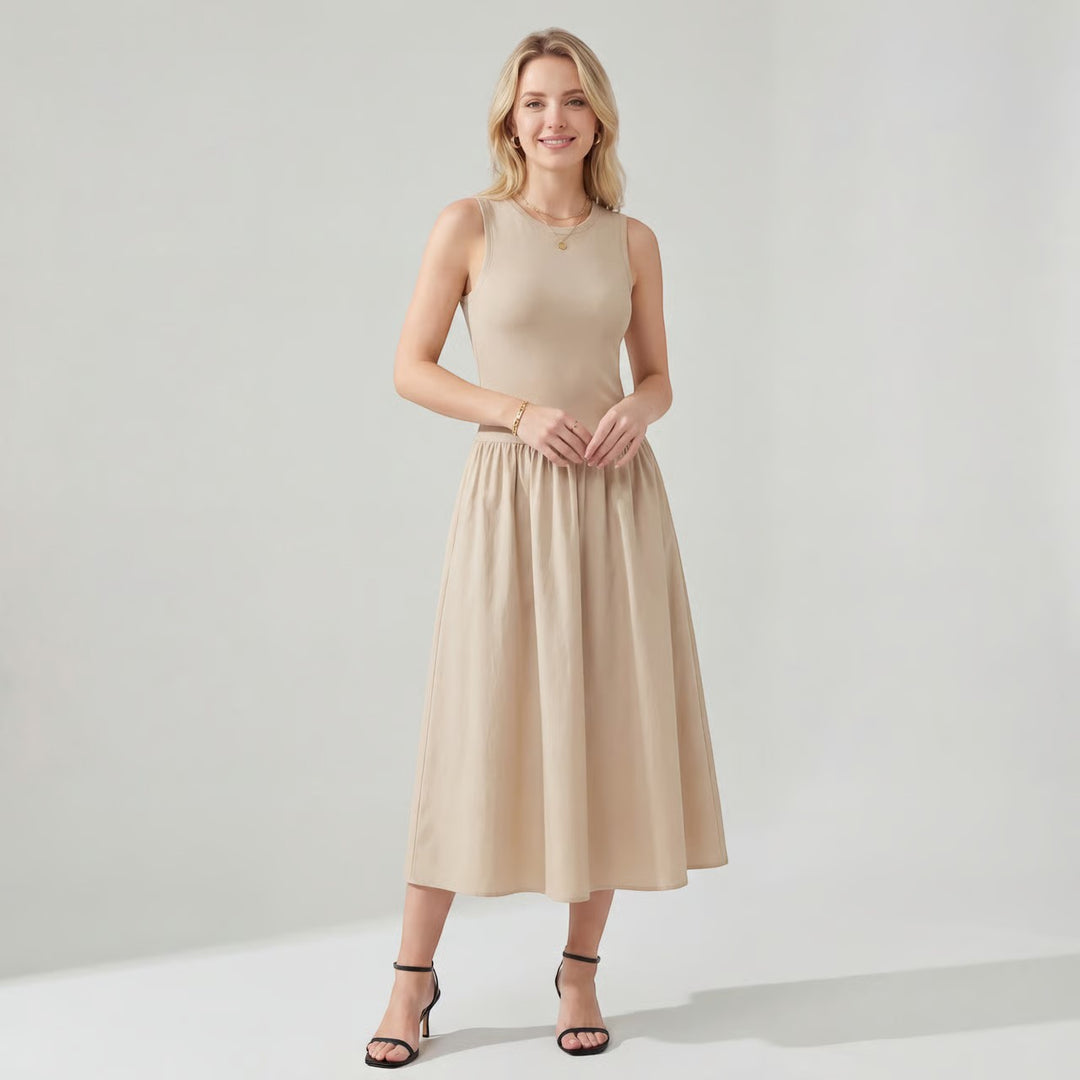 Women's sleeveless midi dress – A-line flared cut