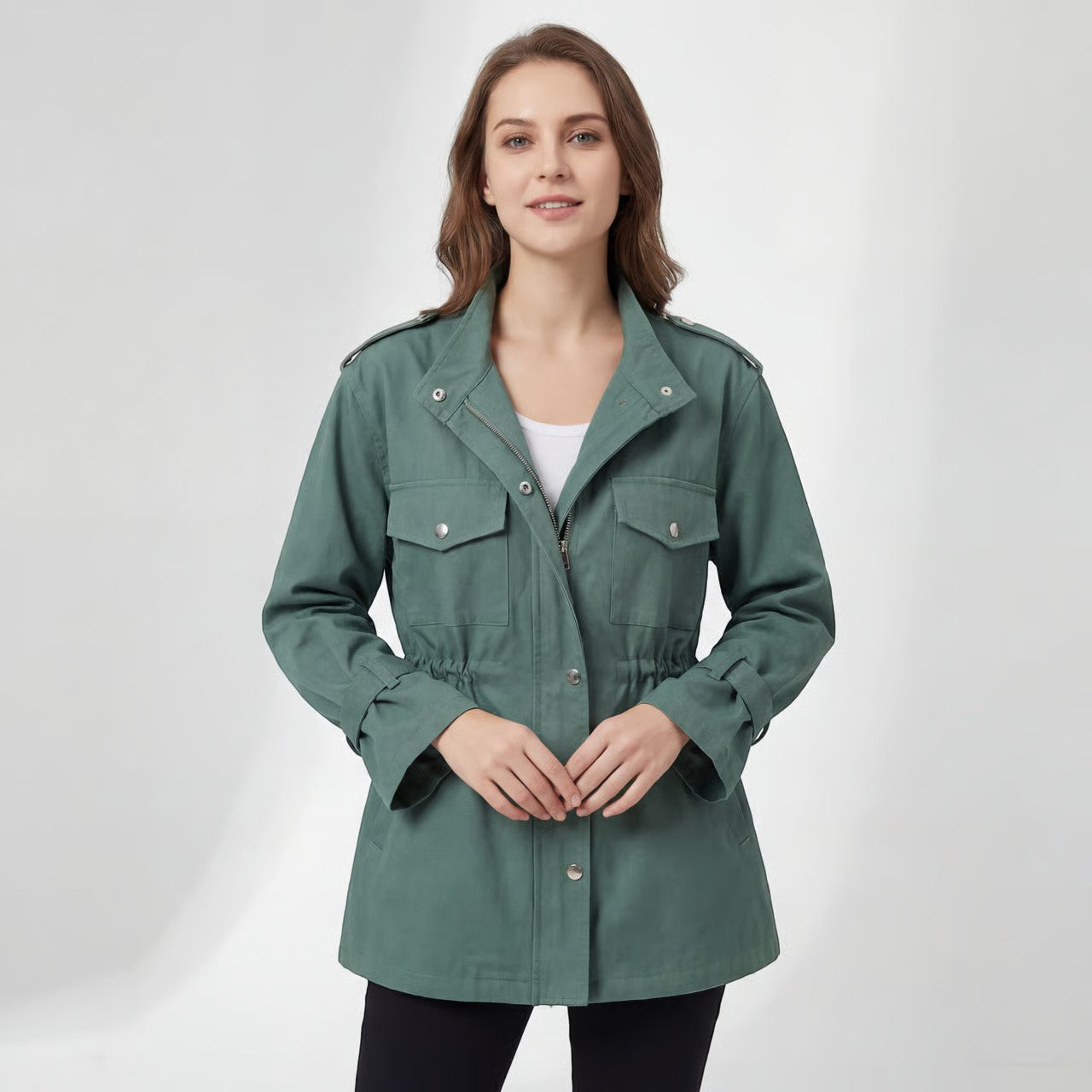 Riche | Manteau Trench Léger en Tissu Tissé pour Femme