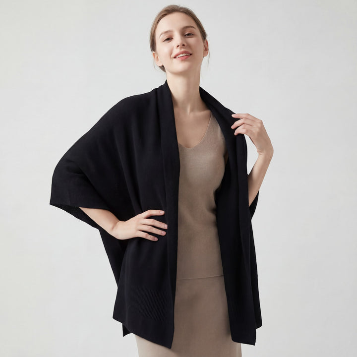 Cape châle femme en maille cachemire – Coupe fluide style drapé à enfiler