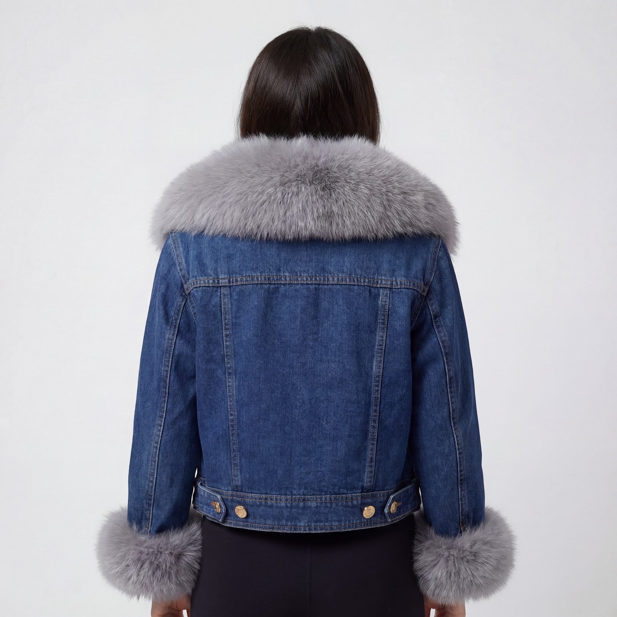 Riche | Veste femme en denim doublée de fourrure