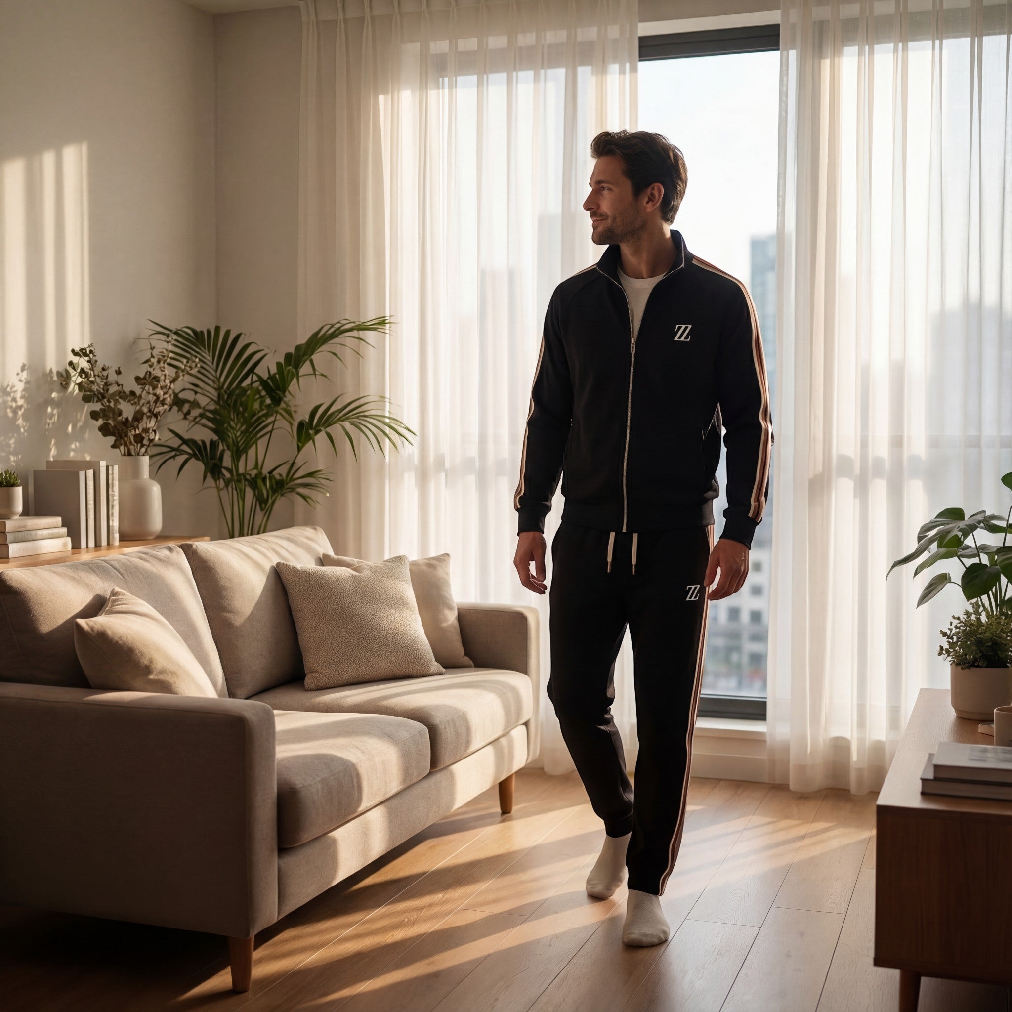 Riche | Ensemble décontracté homme en fine maille coton col montant