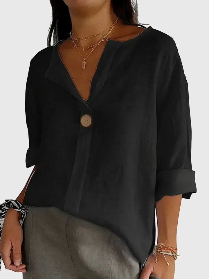 Riche | Skjorte til kvinder i hørblend med V-hals og knapper