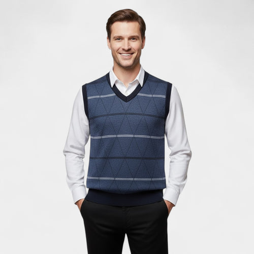 Riche | Gilet Sans Manches Col V Homme – Maille à Motif Losange