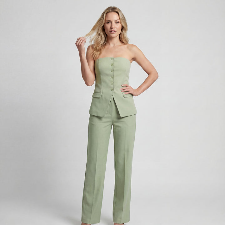 Riche | Women's Two-Piece Strapless Suit Set with Straight-Leg Pants
