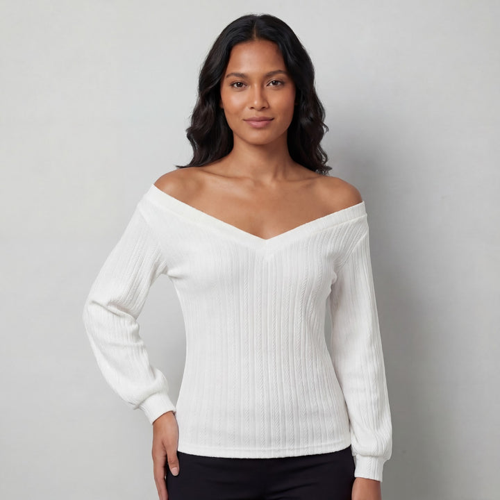 Riche | Women's Long-Sleeve Knit Top with V-Neck