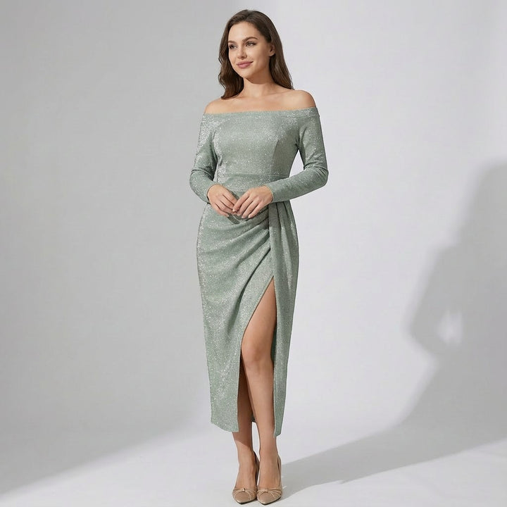 Women's Off-the-Shoulder Dress in Shimmering Knit – Bodycon Fit