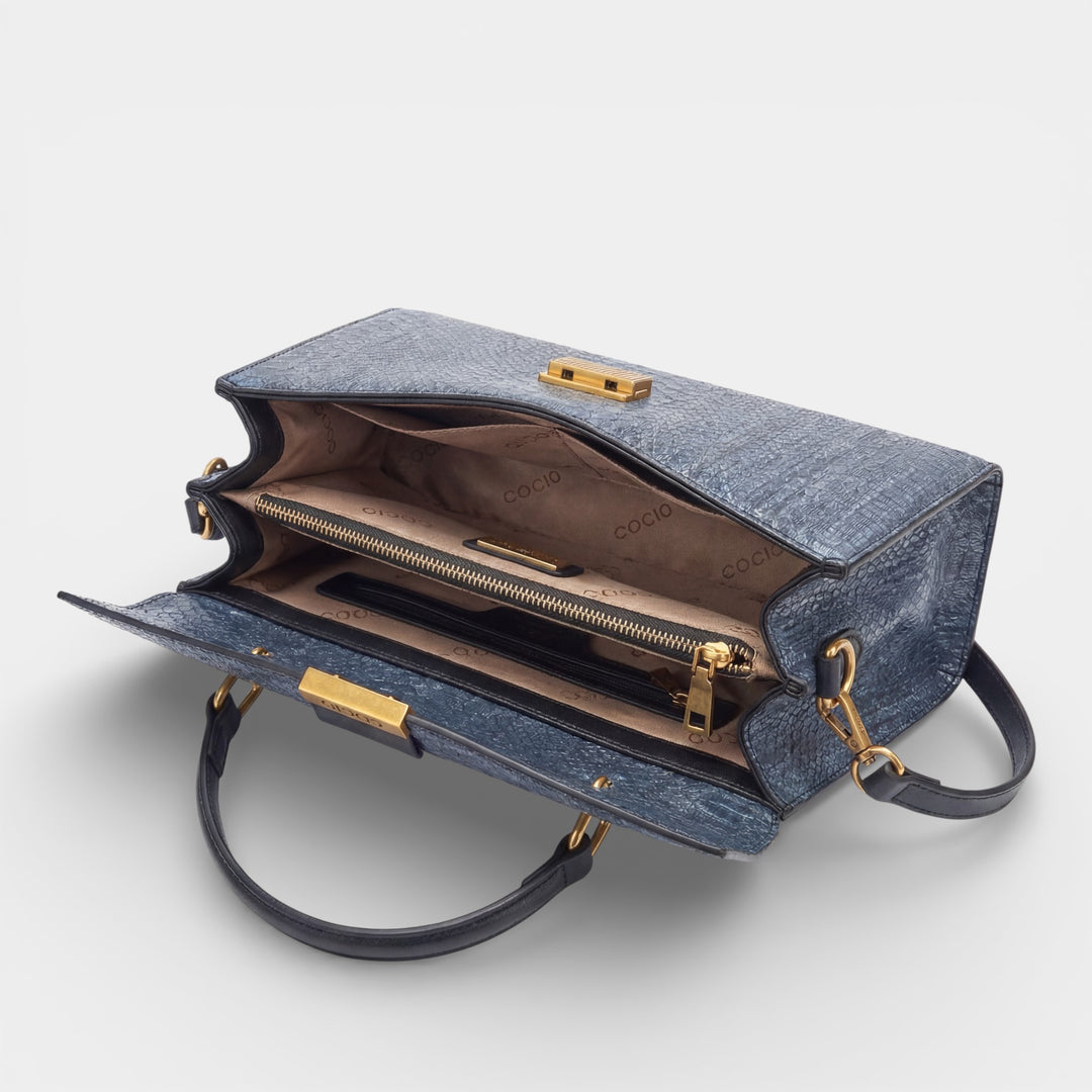 Sac à main femme en cuir texturé – Fermeture à rabat effet serpent