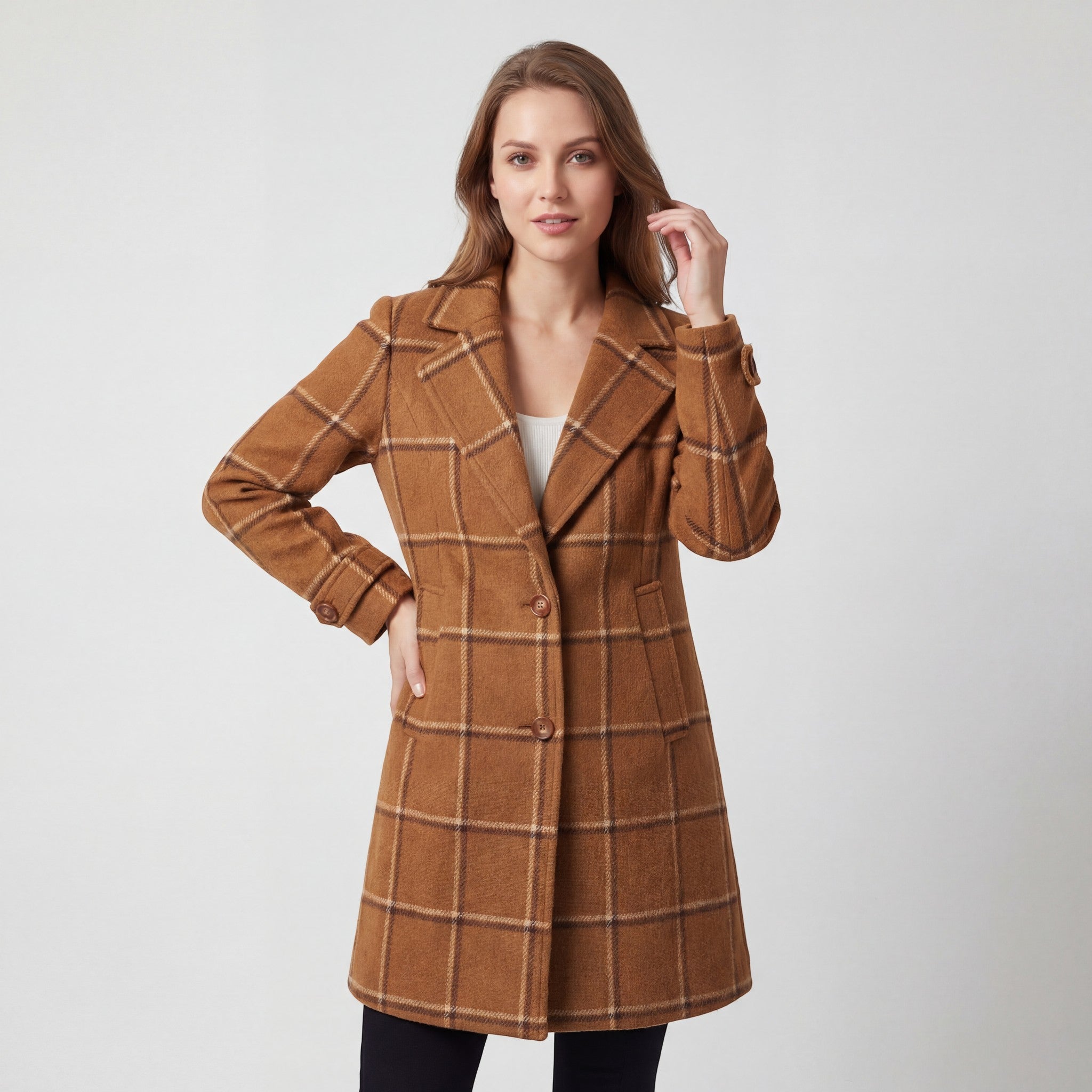 Riche | Manteau mi-long à revers en tissu tissé pour femme