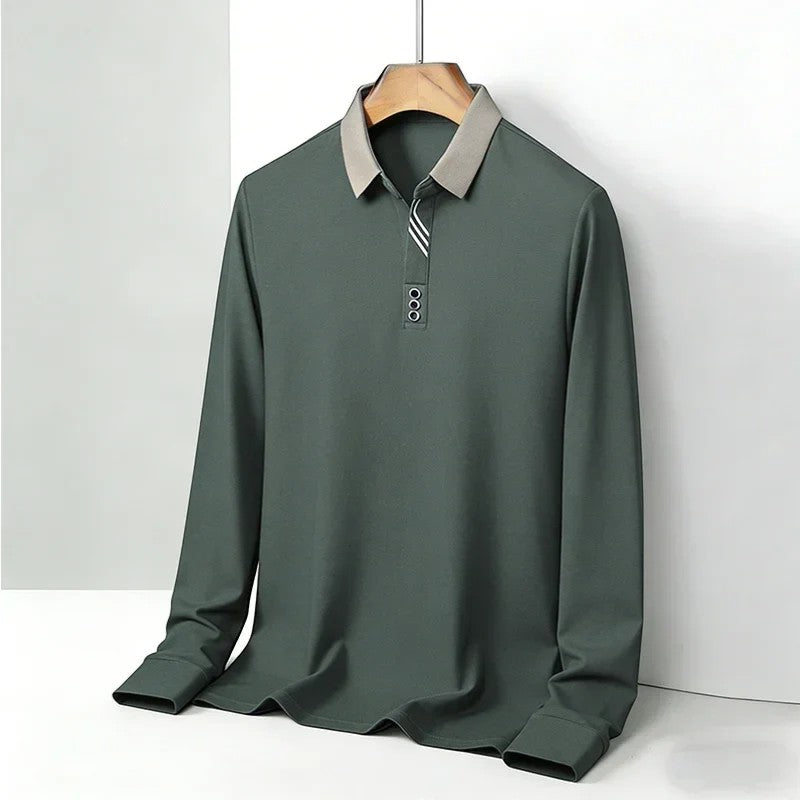 Polo Homme en Coton – Manches Longues Col Classique