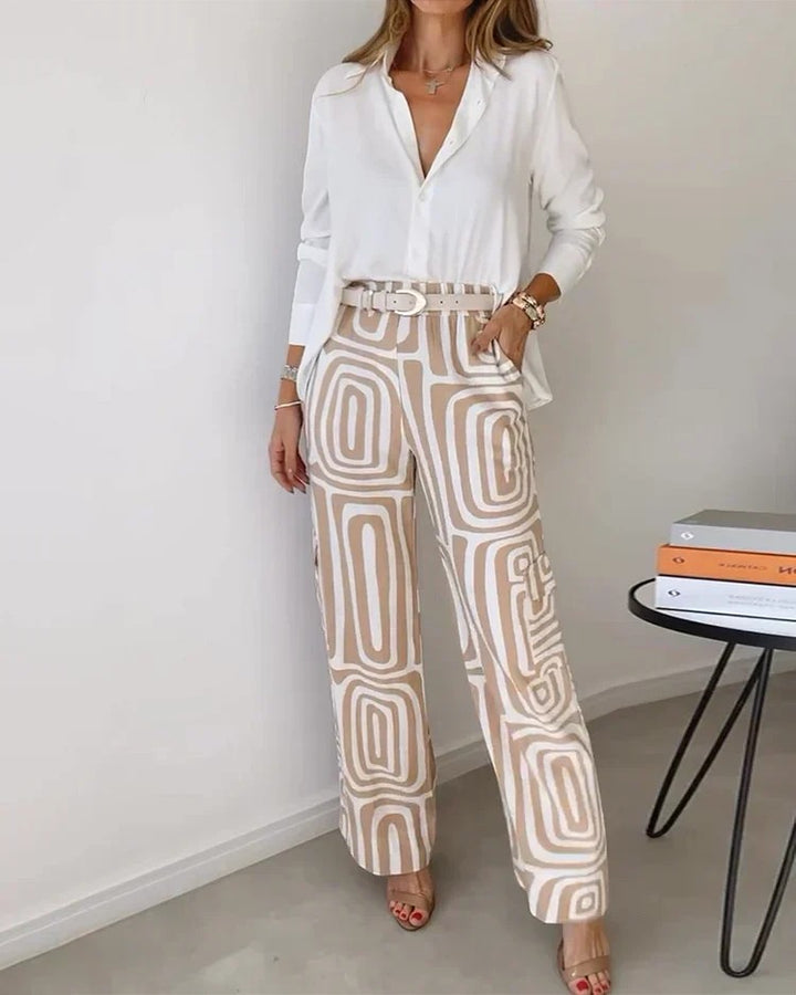 Ensemble Femme Deux Pièces Imprimé Pantalon Large – Taille Haute Ceinturée | Tissu Léger