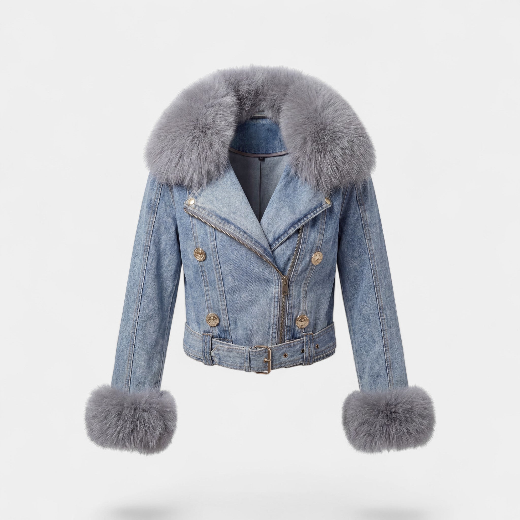 Riche | Veste femme en denim doublée de fourrure