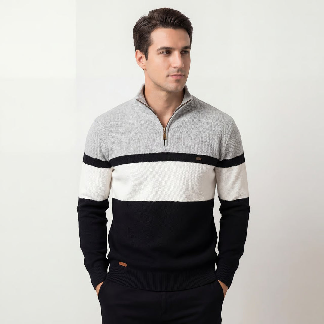 Pull homme en maille coton demi-zip – Coupe ajustée structurée