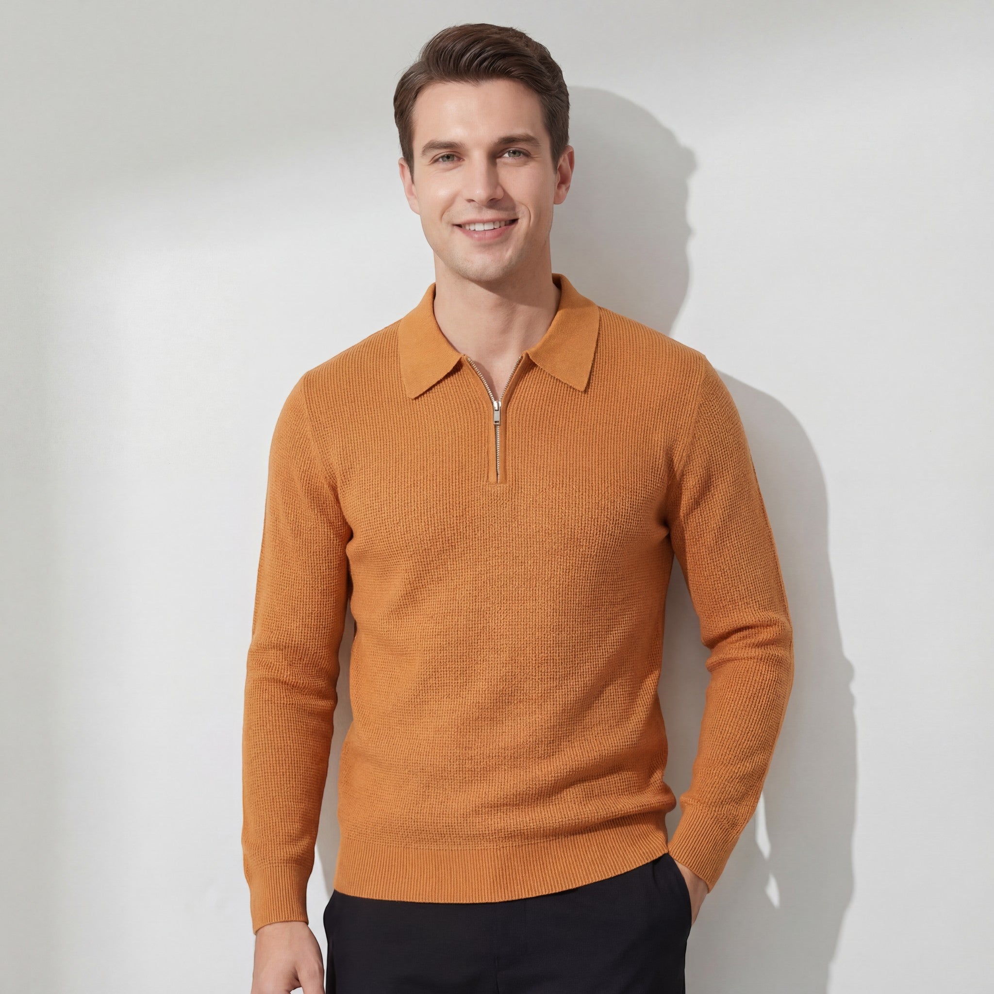 Riche | Pull homme en maille gaufrée à demi-zip