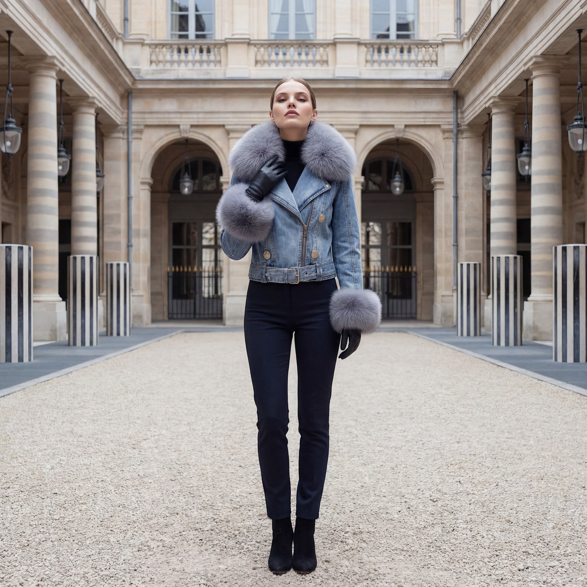 Riche | Veste femme en denim doublée de fourrure