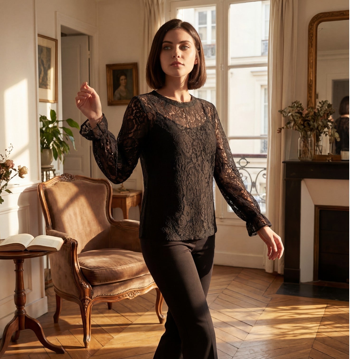 Riche | Chemise Femme Décontractée en Dentelle à Manches Longues