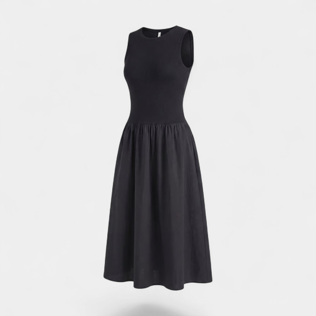 Women's sleeveless midi dress – A-line flared cut