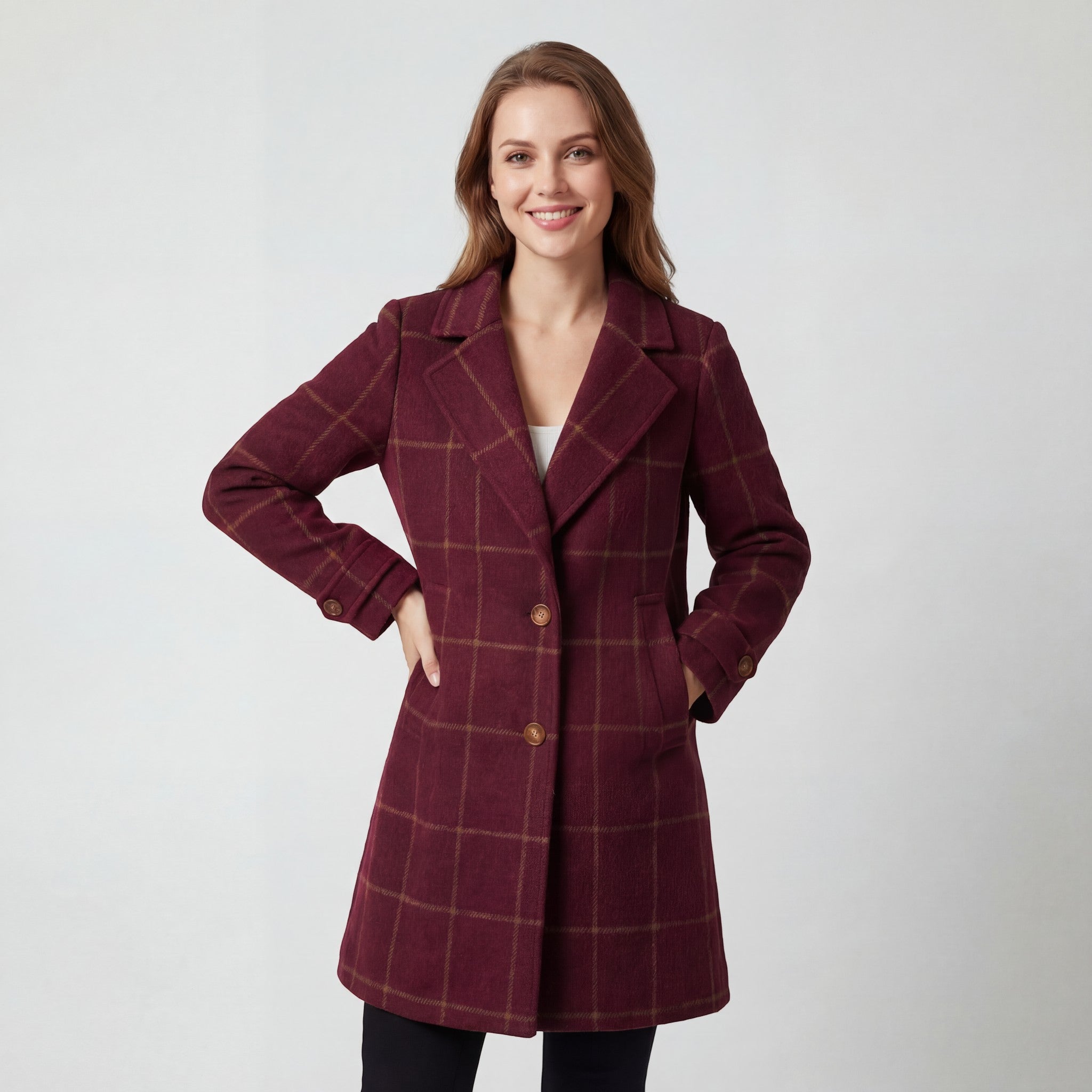 Riche | Manteau mi-long à revers en tissu tissé pour femme