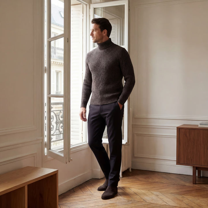 Riche | Col roulé homme mélange laine technique – coupe slim raffinée