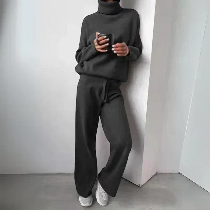 Ensemble Lounge Femme Maille – Col Roulé Pantalon à Cordon
